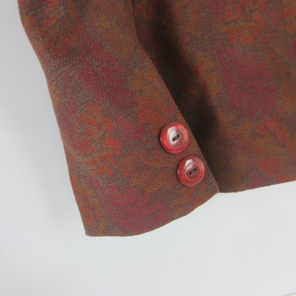 Vtg Aquascutum Womens M Maroon Red Brown Leaf Print 100% Wool Blazer Jacket - Picture 11 of 11